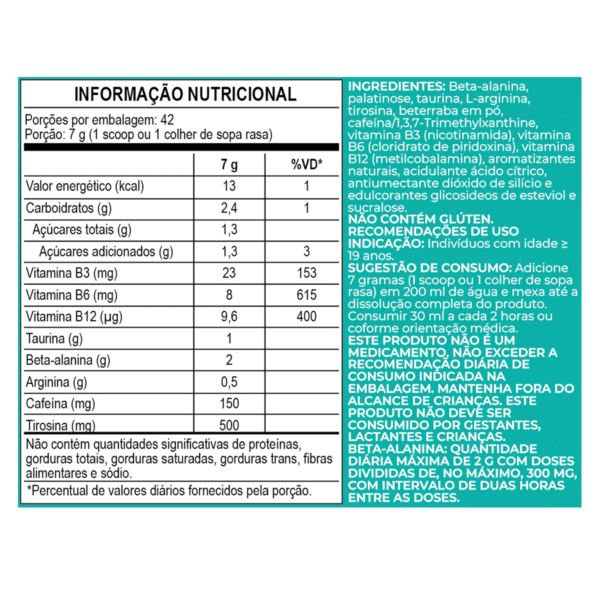 tabela nutricional do pré-treino