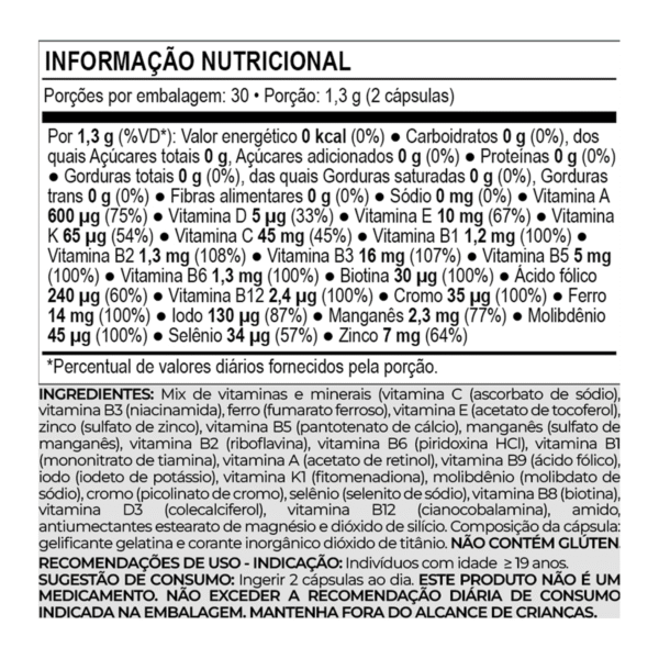 tabela nutricional do multivitamínico