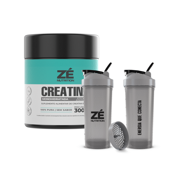 kit creatina e coqueteleira Zé Nutrition cinza