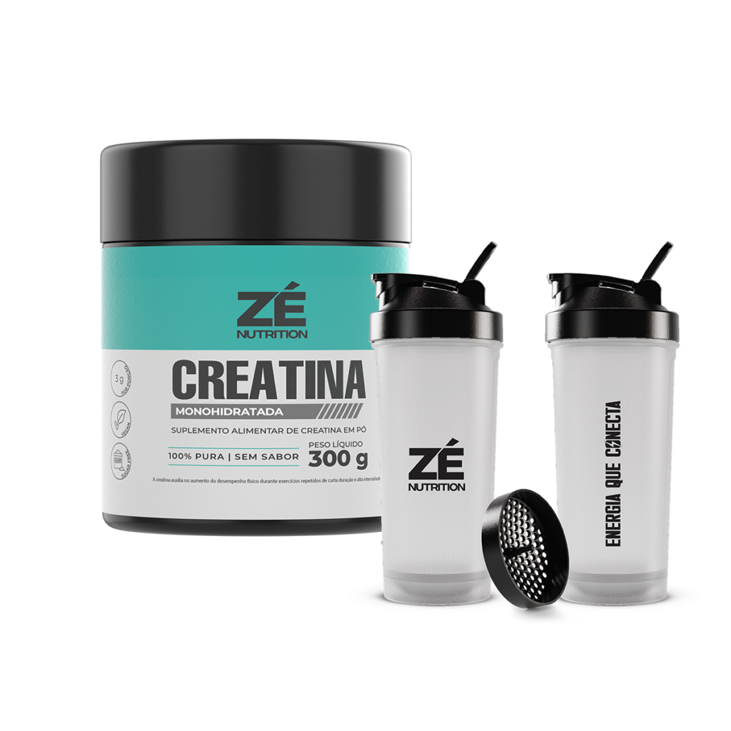 kit creatina e coqueteleira Zé Nutrition transparente